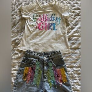 Kids Birthday Girl Matching Set - White and Gray
